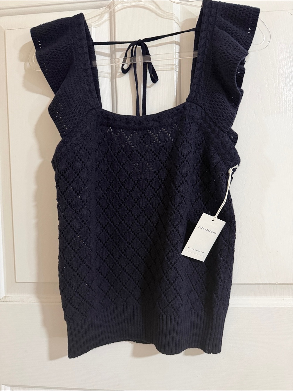 Square-Neck Ruffle Strap Knit Tank Top - Black